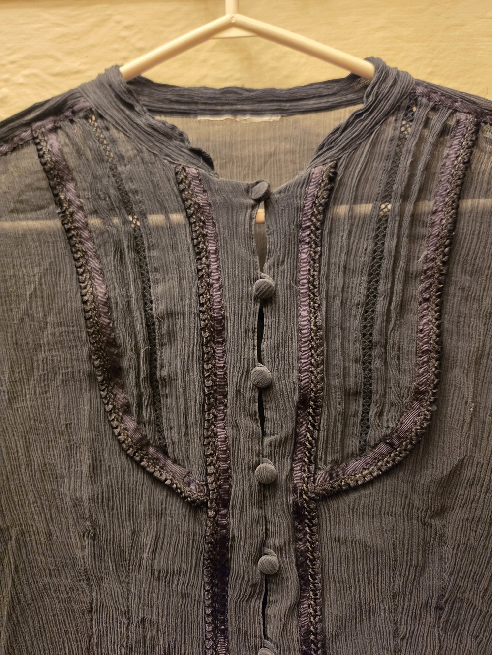 Sheer Crinkle Embroidered Goth Boho Blouse Black S - Picture 5 of 8